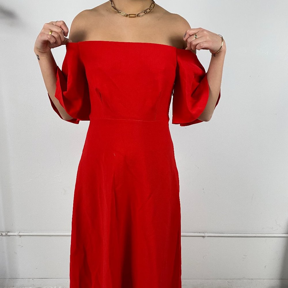 Off the Shoulder Zara Red Midi Dress